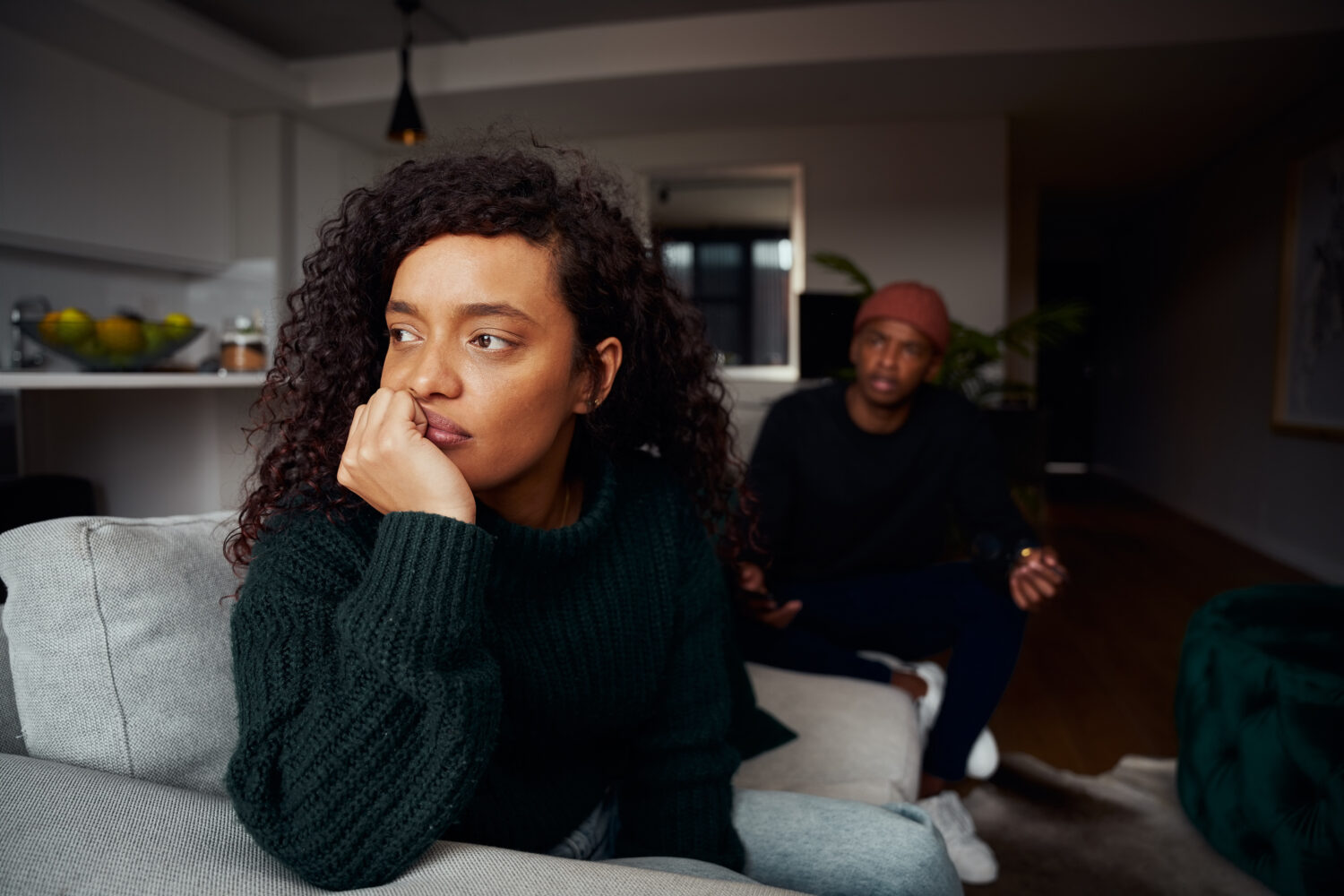 Multi-cultural female ignoring black boyfriend